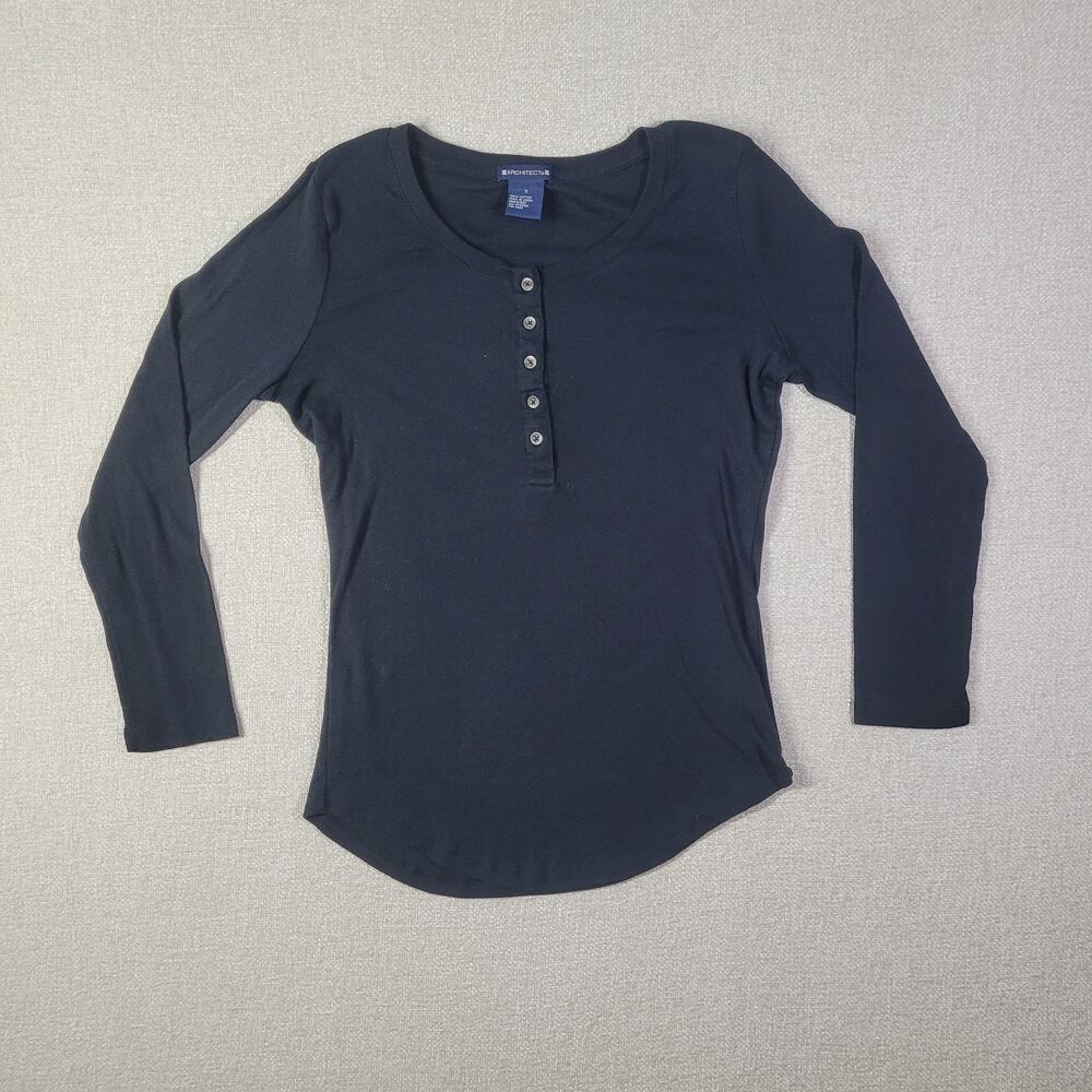 Architect Black Button Henley Long Sleeve Top